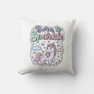 Unicorn Born to Sparkle Graphic Design Merch Desig Throw Pillow