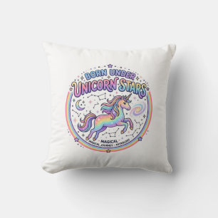 Unicorn Born Under Unicorn Stars Funny Print on De Throw Pillow