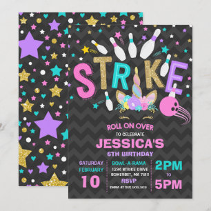 Unicorn Bowling Invitation Bowling fête d'annivers