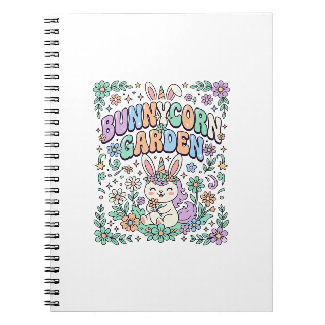 Unicorn Bunnycorn Garden Kawaii Typography Design_ Notebook (Front)