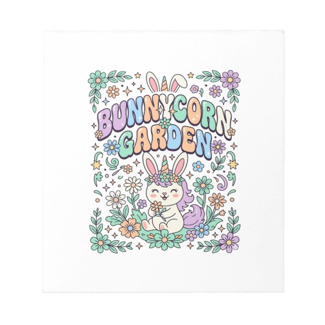 Unicorn Bunnycorn Garden Kawaii Typography Design_ Notepad (Front)