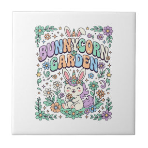 Unicorn Bunnycorn Garden Kawaii Typography Design_ Tile
