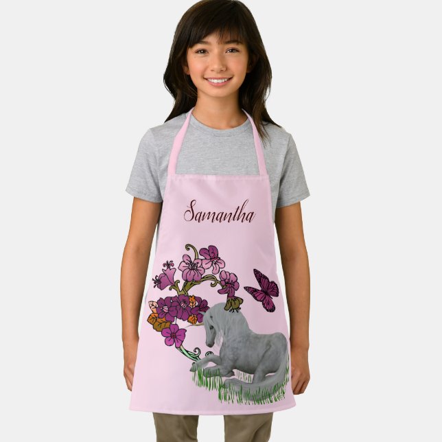 Unicorn Butterflies And Flowers Personalized Apron (Insitu)