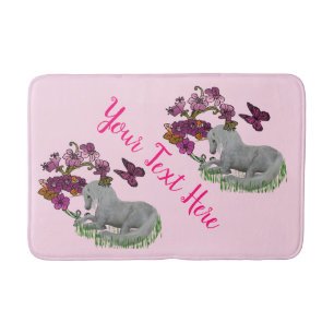 Unicorn Butterflies And Flowers Personalized  Bath Mat