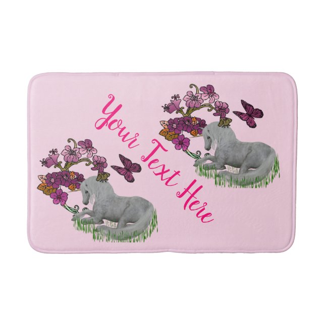 Unicorn Butterflies And Flowers Personalized  Bath Mat (Front)