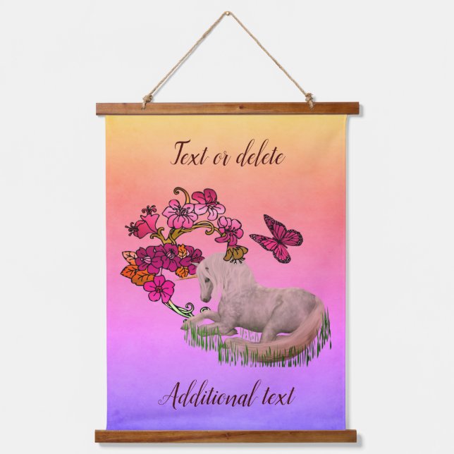 Unicorn Butterflies And Flowers Personalized  Hanging Tapestry (Front)
