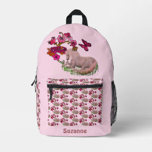 Unicorn Butterflies And Flowers Personalized Printed Backpack