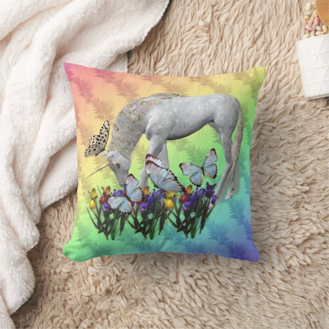 Unicorn Butterflies Fantasy Art Throw Pillow (Blanket)