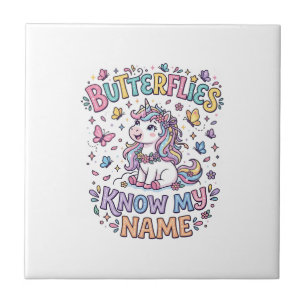 Unicorn Butterflies Know My Name Charming POD Artw Tile