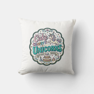 Unicorn Cake Confetti Unicorns POD Ready POD Artwo Throw Pillow