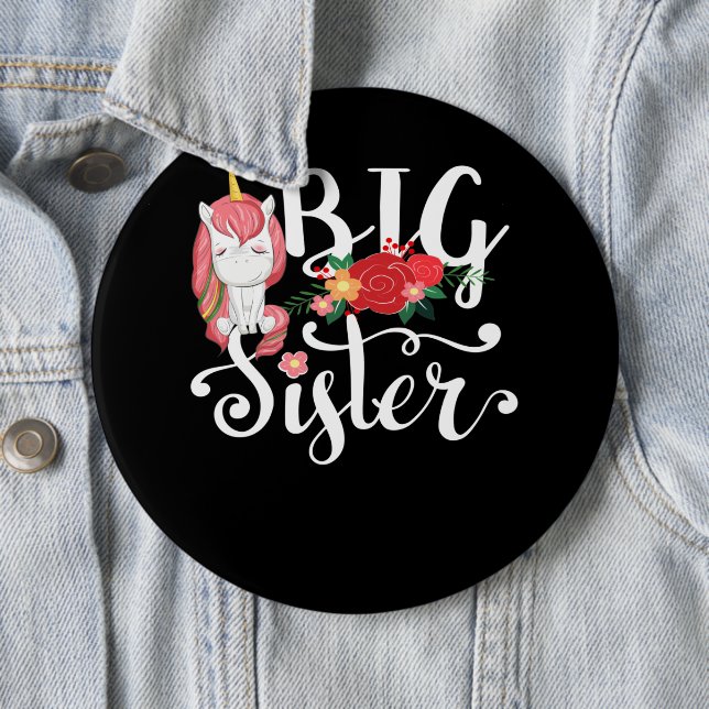 Unicorn Calligraphy Big Sister 6 Inch Round Button (In Situ)