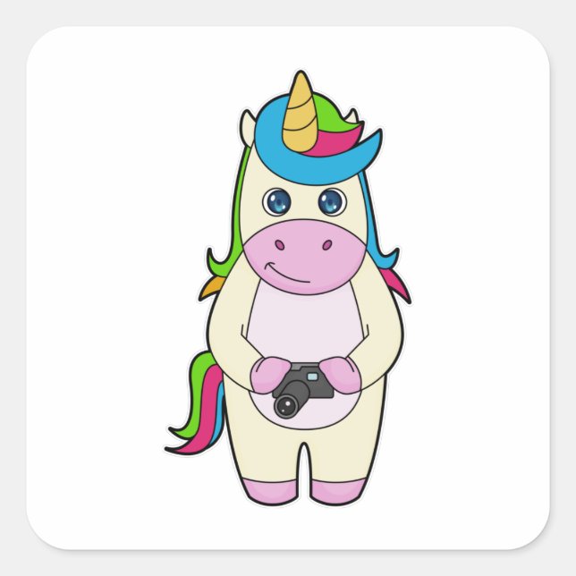 Unicorn Camera Square Sticker (Front)