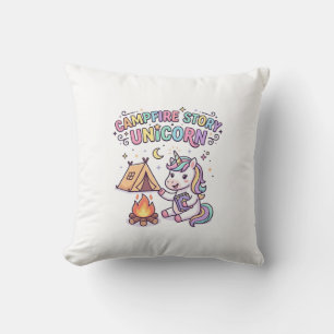 Unicorn Campfire Story Unicorn Charming POD Artwor Throw Pillow