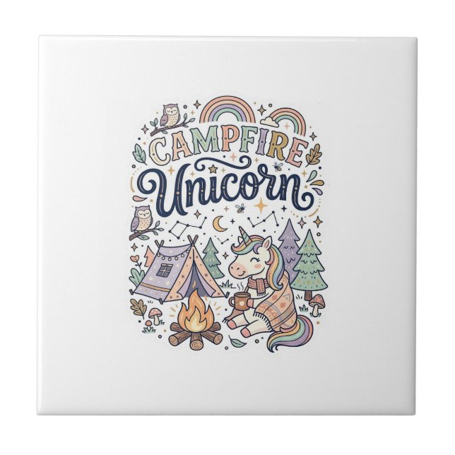 Unicorn Campfire Unicorn Premium Vector Sticker an Tile (Front)