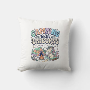 Unicorn Camping with Unicorns Kawaii Sticker and S Throw Pillow