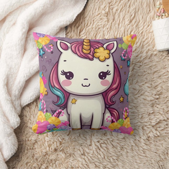 Unicorn Candy Print  Throw Pillow (Blanket)
