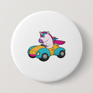 Unicorn Car 3 Inch Round Button