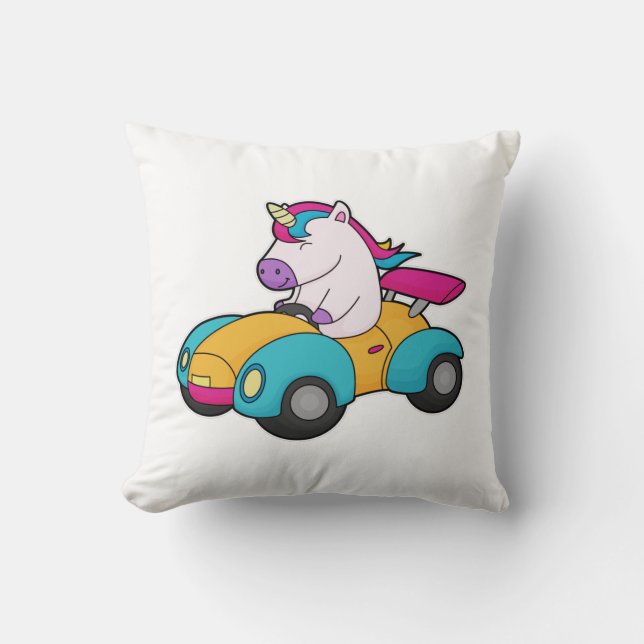 Unicorn Car Throw Pillow (Front)