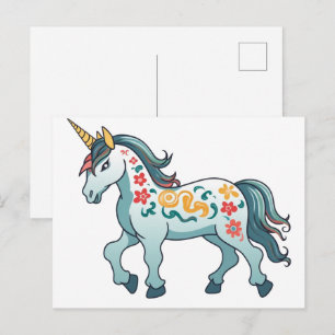 Unicorn cartoon drawing  cartoon , unicorn , horse postcard