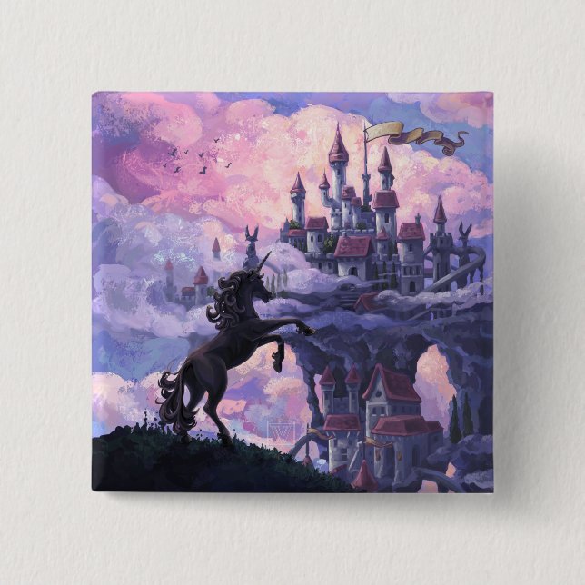 Unicorn Castle 2 Inch Square Button (Front)
