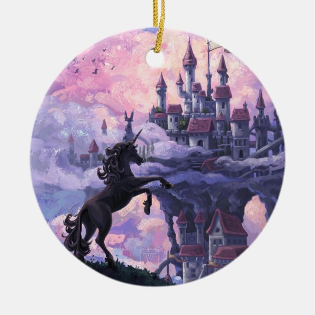 Unicorn Castle Ceramic Ornament (Front)