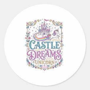 Unicorn Castle Dreams Unicorn White Background Pri Classic Round Sticker