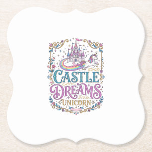 Unicorn Castle Dreams Unicorn White Background Pri Paper Coaster