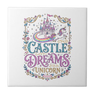 Unicorn Castle Dreams Unicorn White Background Pri Tile