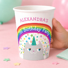 Unicorn Cat Rainbow Kids Birthday Paper Cups