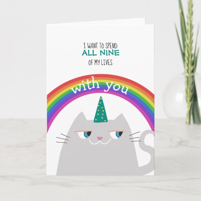 Unicorn Cat Valentine's Day Holiday Card (Front)