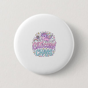 Unicorn Caticorn Chaos Cute Pastel Product Graphic 2 Inch Round Button