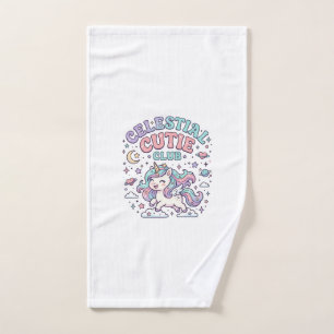 Unicorn Celestial Cutie Club Retro Style Product G Hand Towel