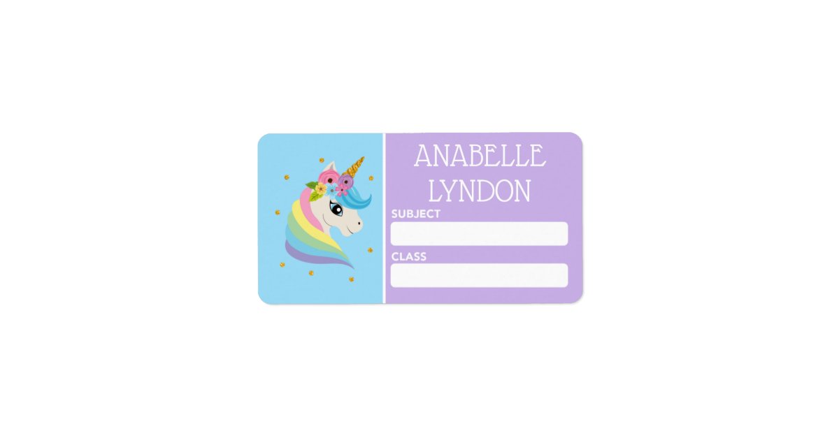 unicorn child school name labels editable colour zazzleca