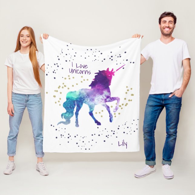 Unicorn, Child's Name, Fleece Blanket (In Situ)