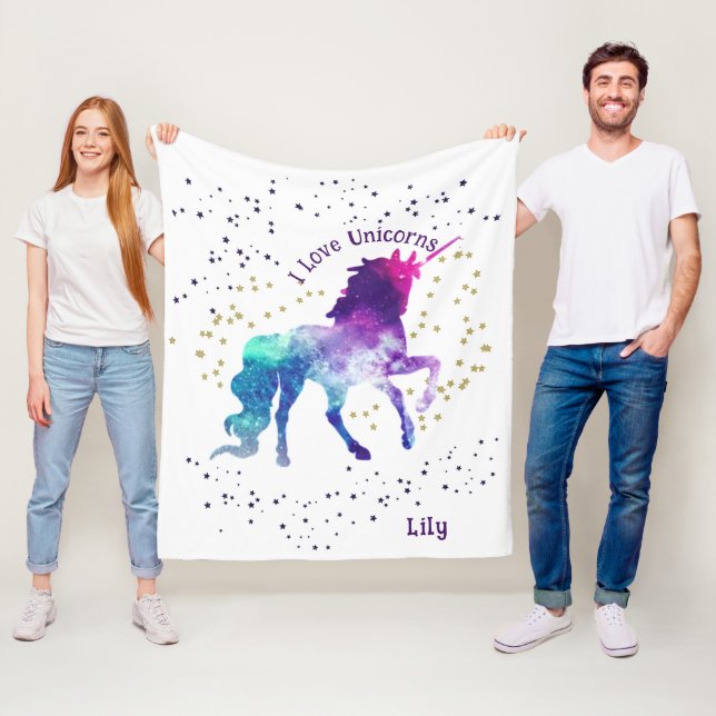 Unicorn, Child's Name, Fleece Blanket (In Situ)