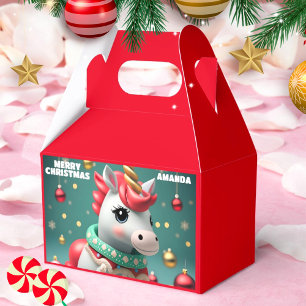 Unicorn Christmas Personalized Kids Party Red Favor Box