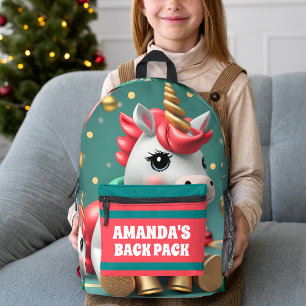 Unicorn Christmas Personalized Kids Printed Backpack