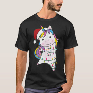 Unicorn Christmas Santa Clauses Fairy Lights Unico T-Shirt