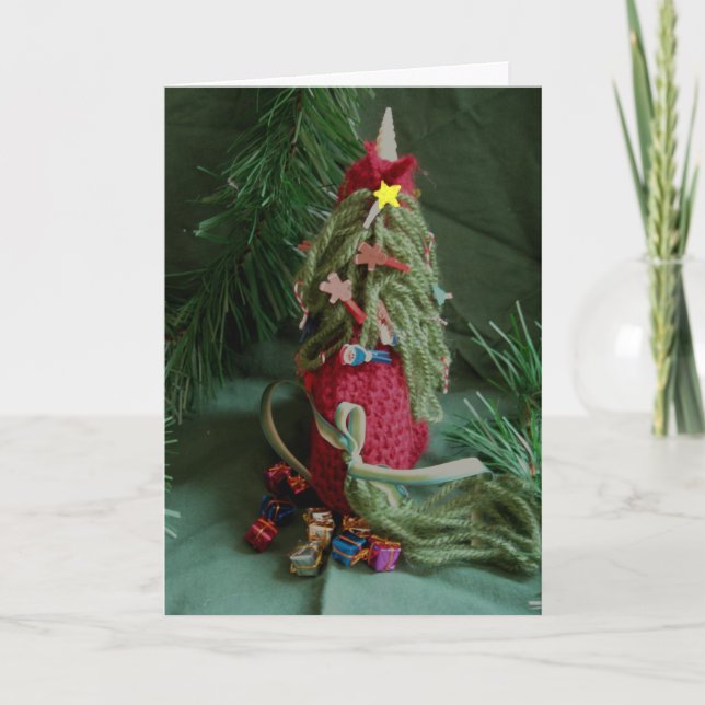 Unicorn Christmas Tree Holiday Card (Front)