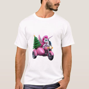Unicorn Christmas Tree Riding Motorcycle Women Kid T-Shirt