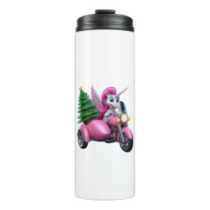 Unicorn Christmas Tree Riding Motorcycle Women Kid Thermal Tumbler