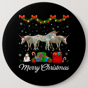 Unicorn Christmas Tree Xmas Pajama Lights Animals 6 Inch Round Button