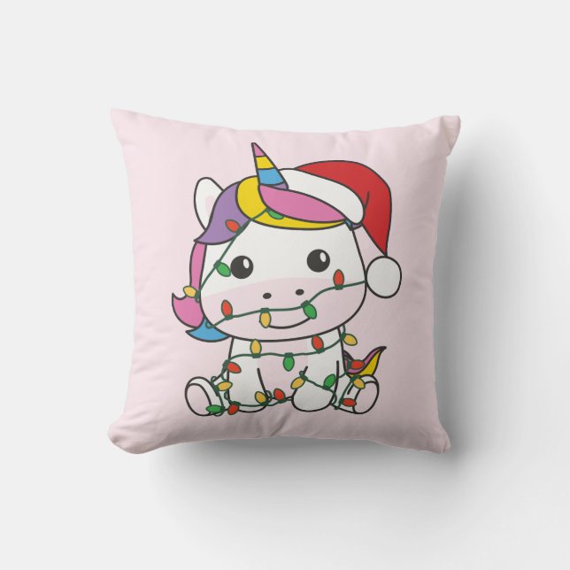 Unicorn Christmas Winter Animals Holiday Unicorns Throw Pillow (Front)