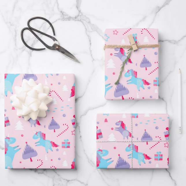 Unicorn Christmas Wrapping Paper Sheets (Front)