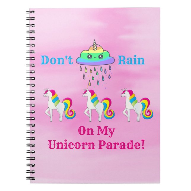 Unicorn Cloud Cartoon Cute Fun Girly Pink Notebook (Front)