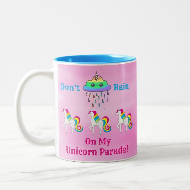 Unicorn Cloud Cartoon Cute Fun Girly Pink Two-Tone Coffee Mug (Left)