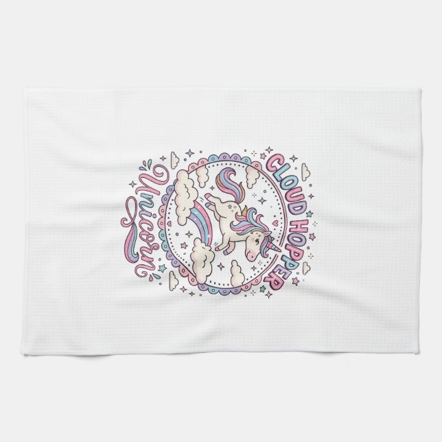 Unicorn Cloud Hopper Unicorn Playful Cute Gift Des Kitchen Towel (Horizontal)