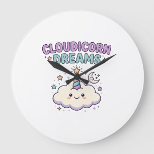 Unicorn Cloudicorn Dreams Trendy Graphic Tee Desig Large Clock