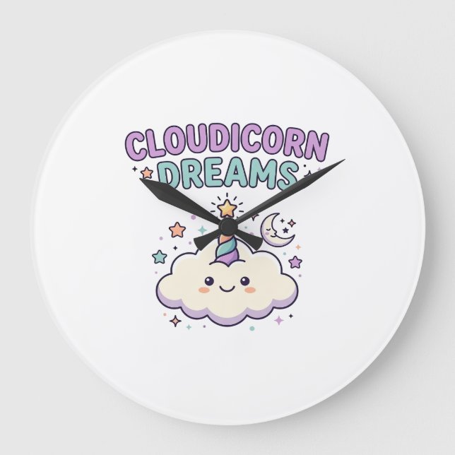 Unicorn Cloudicorn Dreams Trendy Graphic Tee Desig Large Clock (Front)