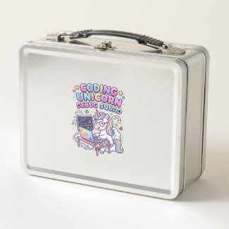 Unicorn Coding Unicorn Debug Squad Charming Market Metal Lunch Box